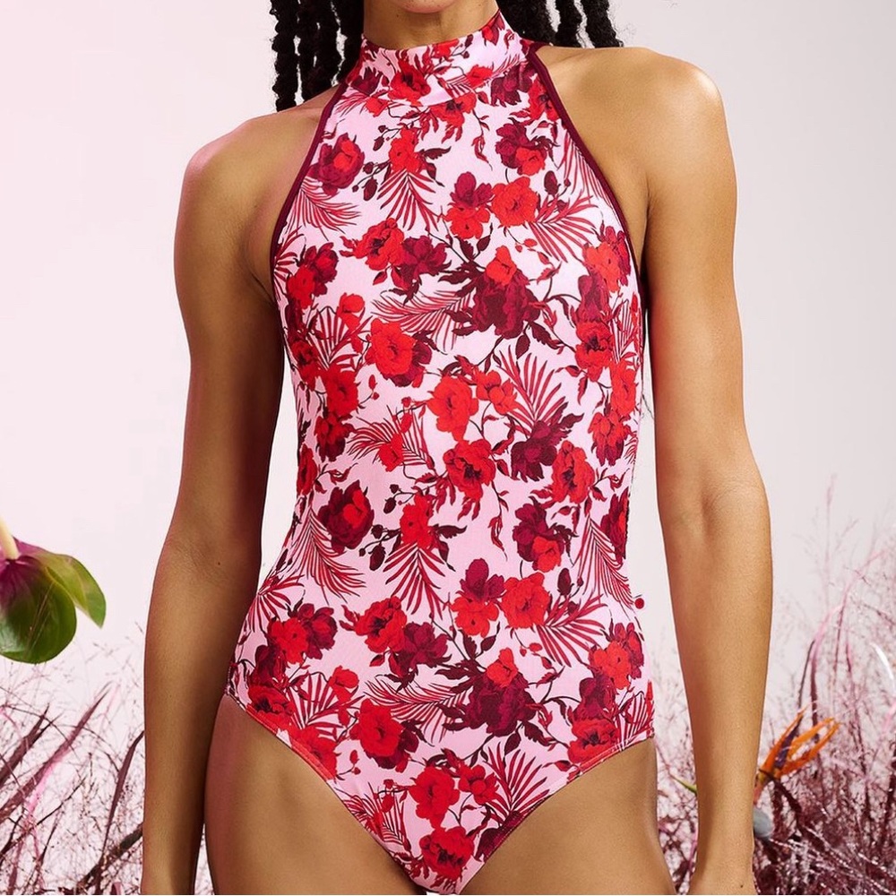 Yumiko halter leotard- Noe- ruby floral